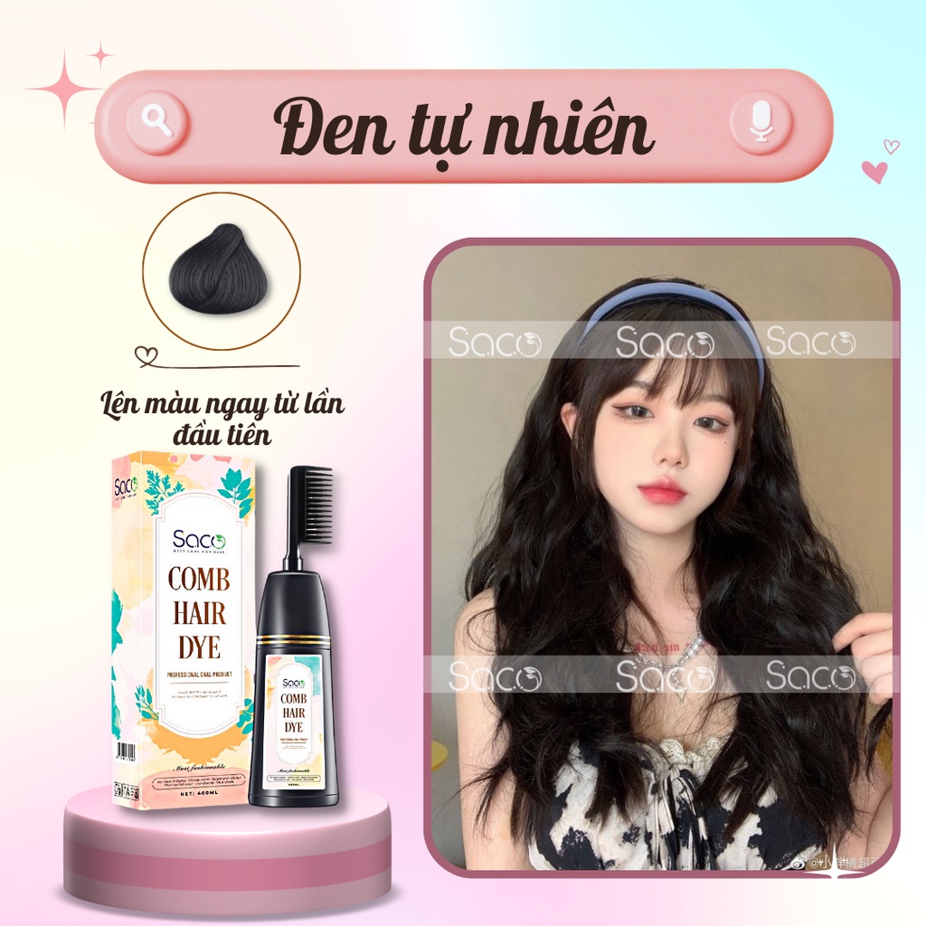 Lược nhuộm tóc thần thánh Saco màu Đen Tự Nhiên có phủ bạc chai 400ml