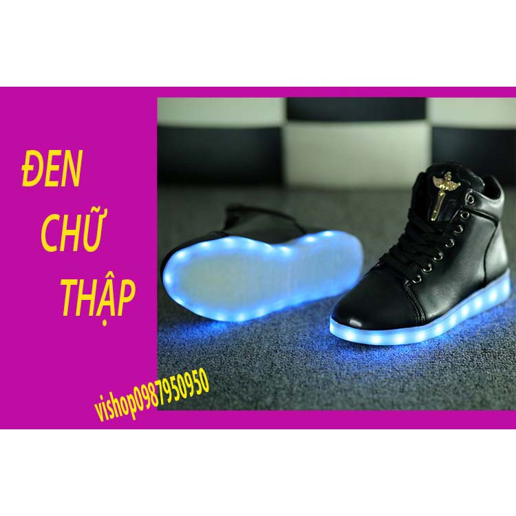 GIÀY PHÁT SÁNG CAO CỔ ĐEN CHỮ THẬP 7 MÀU 11 CHẾ ĐỘ (video thật)
