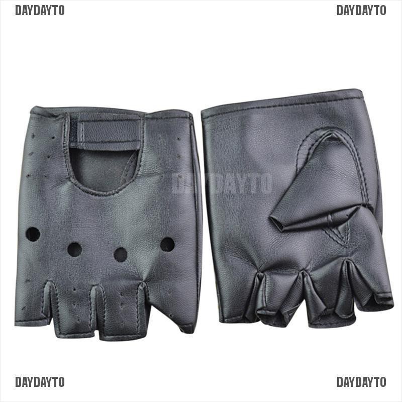 Găng Tay Da PU Không Ngón Màu Đen Dùng Lái Xe Mô Tô Cho Nam Và Nữ