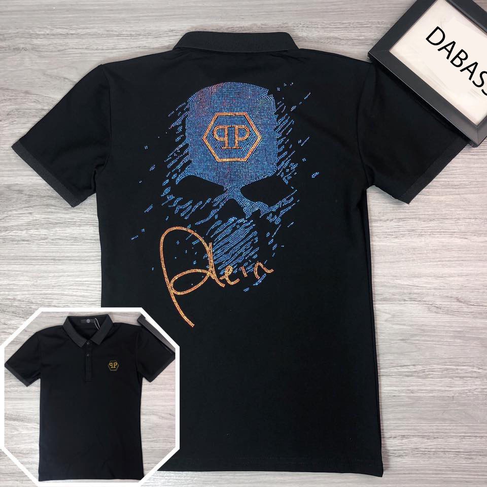 Áo thun nam cổ trụ áo thun polo nam in hình đầu lâu ánh nhũ mẫu mới với chất vải co dãn không phai xù khi giặt | BigBuy360 - bigbuy360.vn