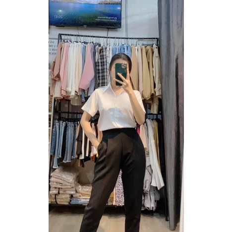 Áo sơ mi trắng đen tay dài