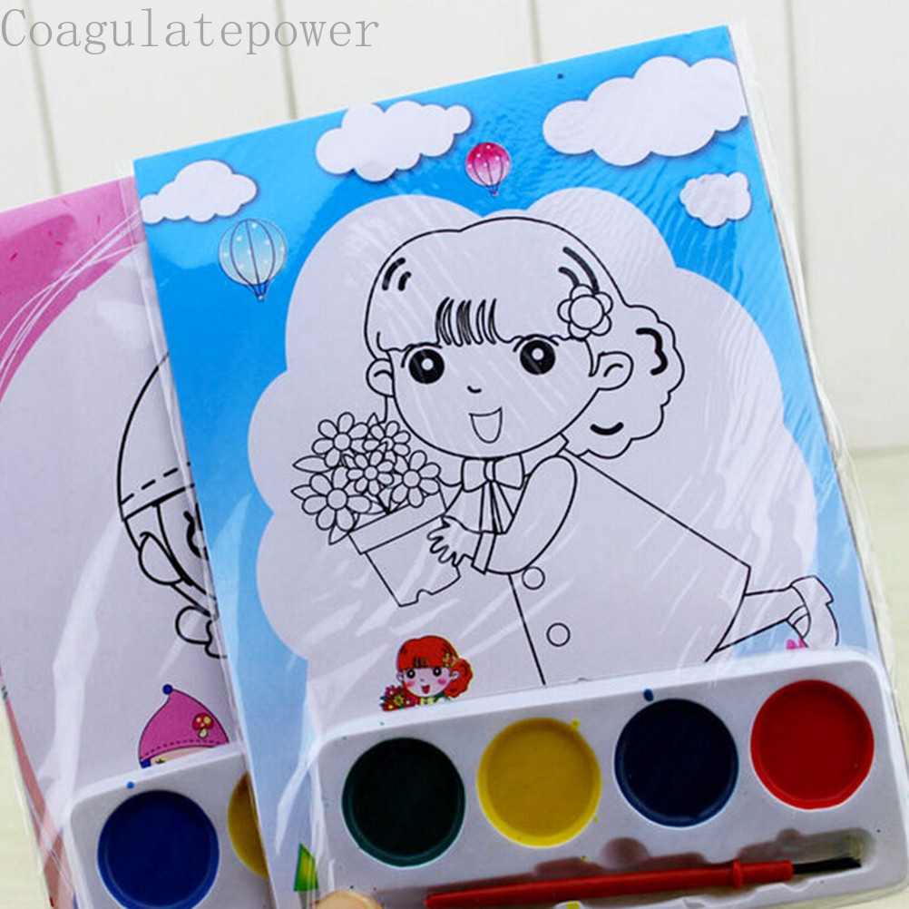 Coagulatepower DIY Watercolor Painting Children Drawing Toy 4 Colors Painting Set Educational