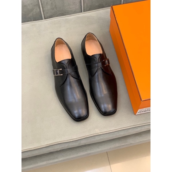 Giày tây lười mũi vuông thiết kế phong cách cổ điển thương hiệu thời trang cao cấp Hermes HM da thật