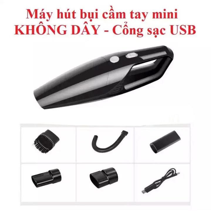 Máy Hút Bụi Cầm Tay Sạc USB, Máy Hút Bụi Không Dây Thiết Kế Nhỏ Gọn, Dễ Sử Dụng, Lực Hút Cực Mạnh, Nhiều Đầu Hút