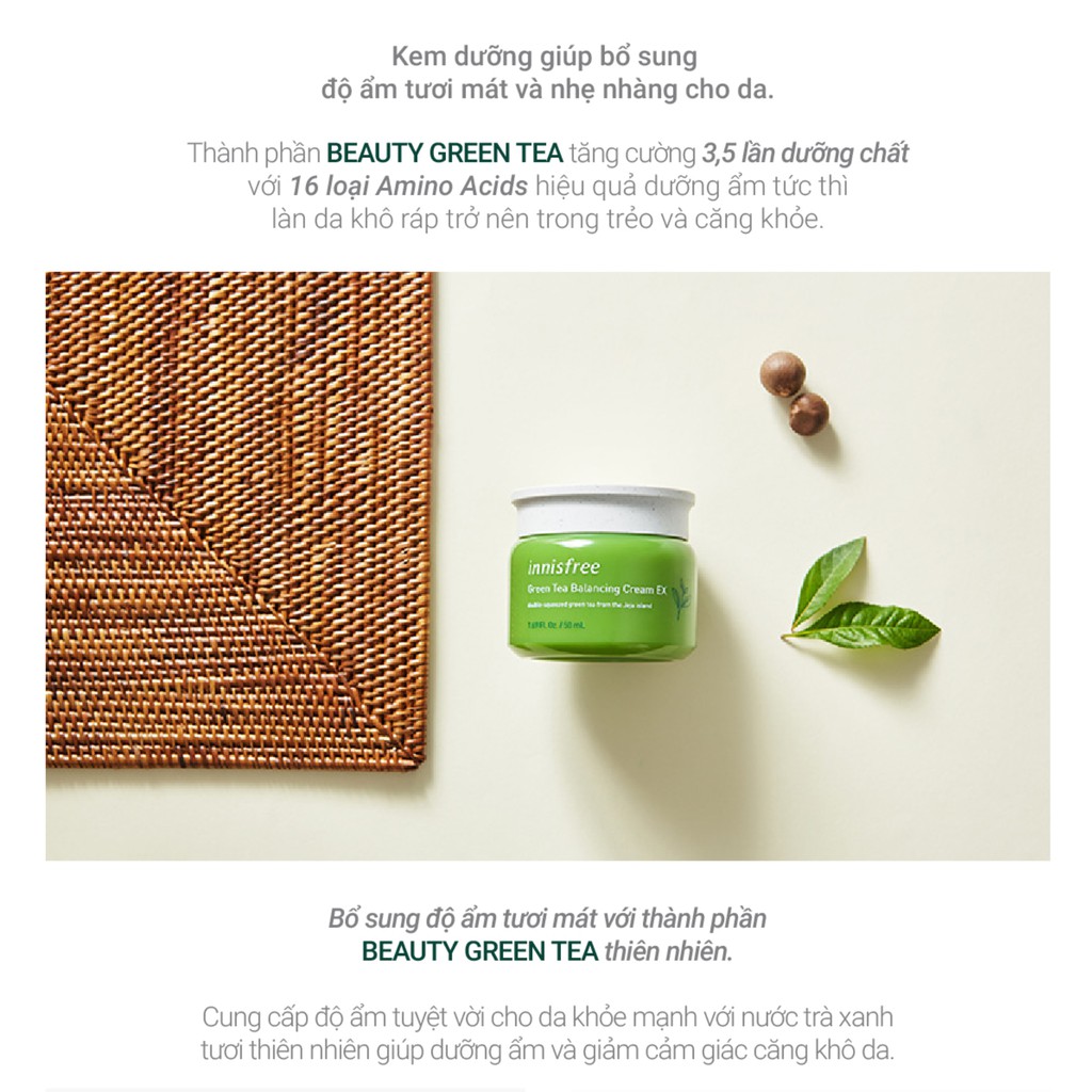 [Mã FMCGMALL -8% đơn 250K] Kem dưỡng cân bằng độ ẩm innisfree Green Tea Balancing Cream Ex 50ml | BigBuy360 - bigbuy360.vn