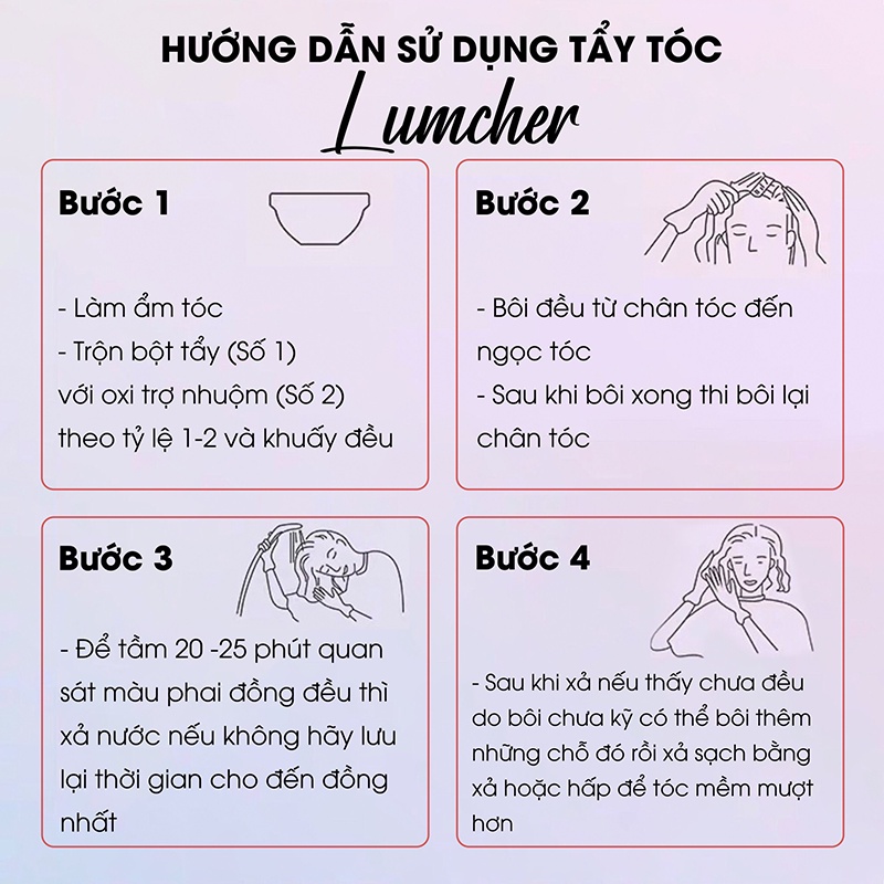 Thuốc tẩy tóc BLONDE hương bạc hà. Bột tẩy tóc không xót tại nhà chính hãng LUMCHER tặng kèm chổi nhuộm, khay, bạt...