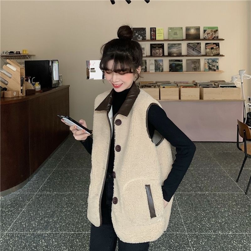 Áo gile nữ lông cừu, áo cardigan không tay thu đông 2020 | BigBuy360 - bigbuy360.vn