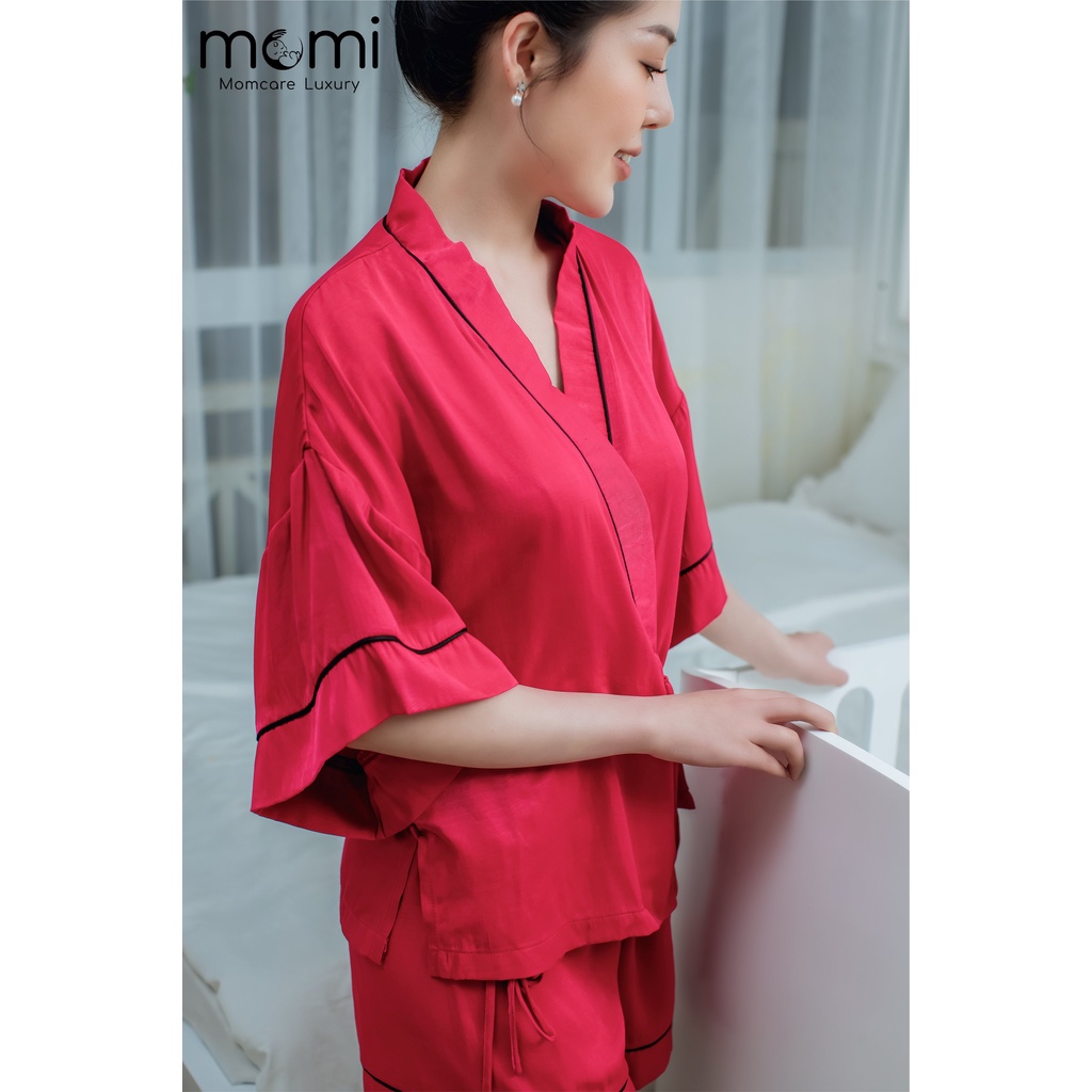 Bộ pijama cho mẹ bầu &amp; sau sinh Momi hỗ trợ hút sữa cho bé VẠT DÀI chất liệu vải nhung tằm cao cấp nuoiconkieuhan