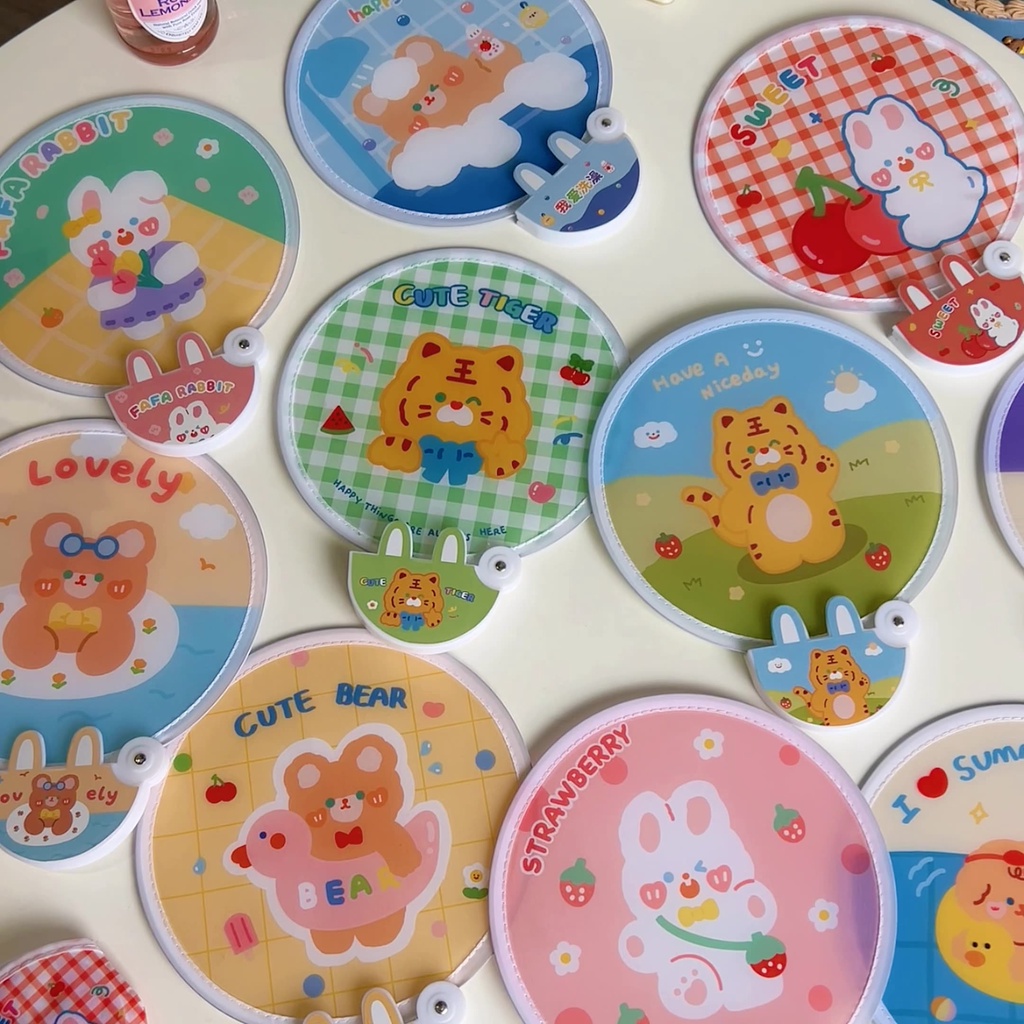 Quạt vải cầm tay mini, họa tiết hoạt hình cute