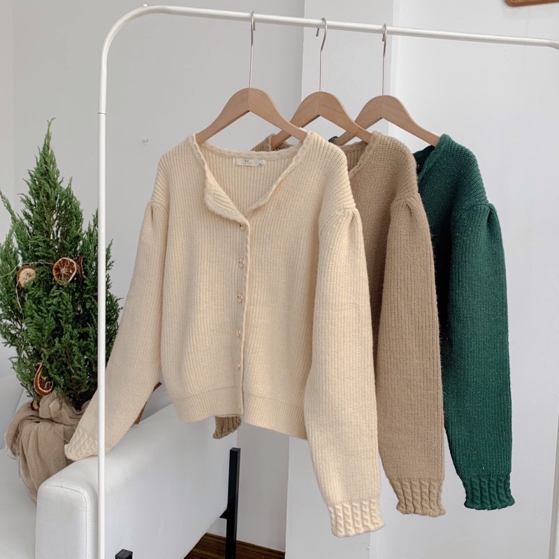 Áo len Cardigan nữ dài tay chất len tăm Freesize Be/Nâu/Xanh phong cách Hàn Quốc mới 2021