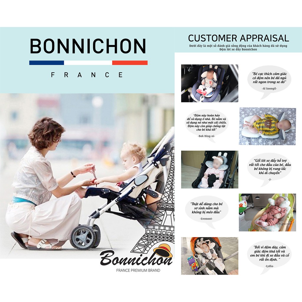 Đệm lót xe đẩy, ô tô cho bé thương hiệu BONNICHON cao cấp (chính hãng Hàn Quốc)