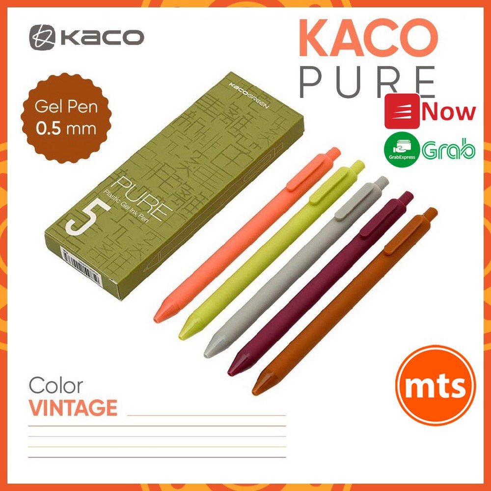 Bộ 5 bút gel KACO PURE Plastic Gel Ink Pen loại Vintage mực nhiều màu cao cấp chính hãng - Minh Tín Shop