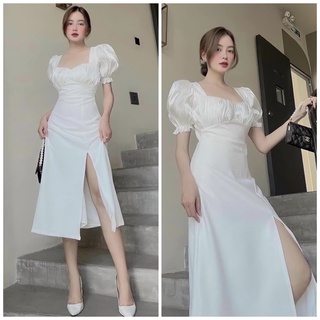 Đầm trắng nhúng ngực xẻ tà v5