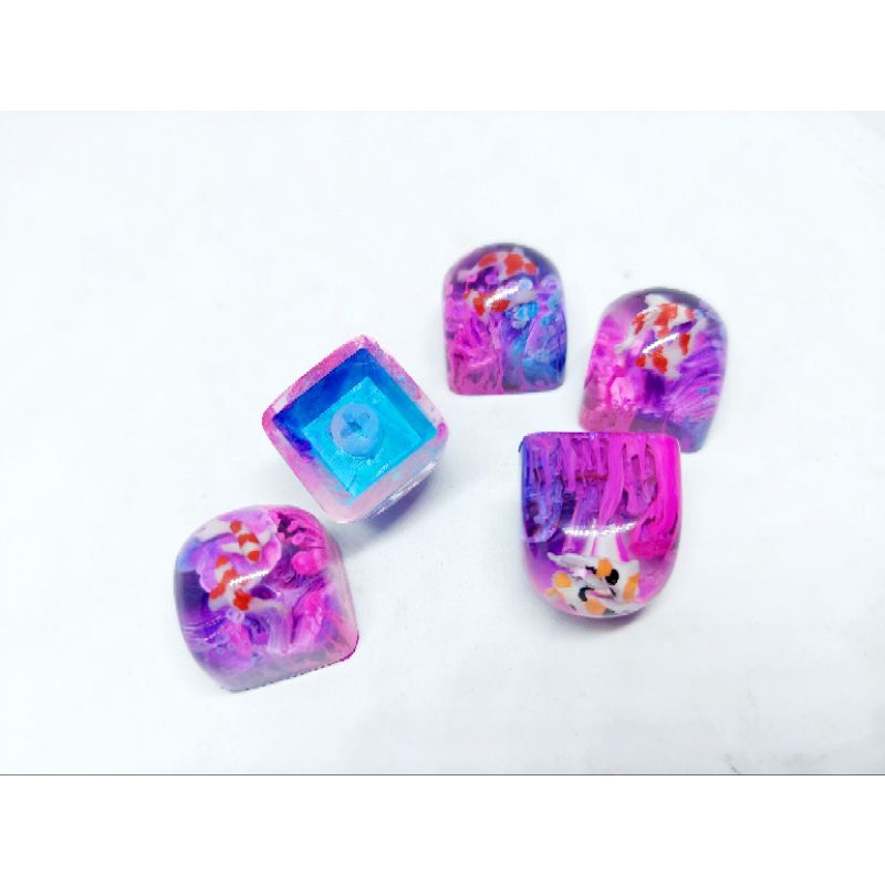 Keycap resin cá koi mini profile DOM tone xanh hồng trang trí bàn phím cơ.