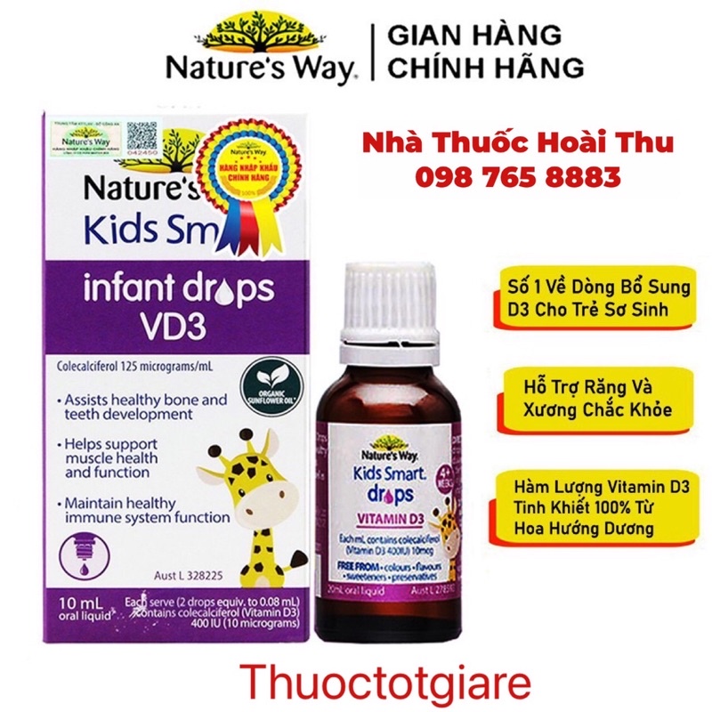 [Chính Hãng] Vitamin D3 cho trẻ sơ sinh Nature's Way Kids Smart Infant Drops VD3 - Lọ 10 ml