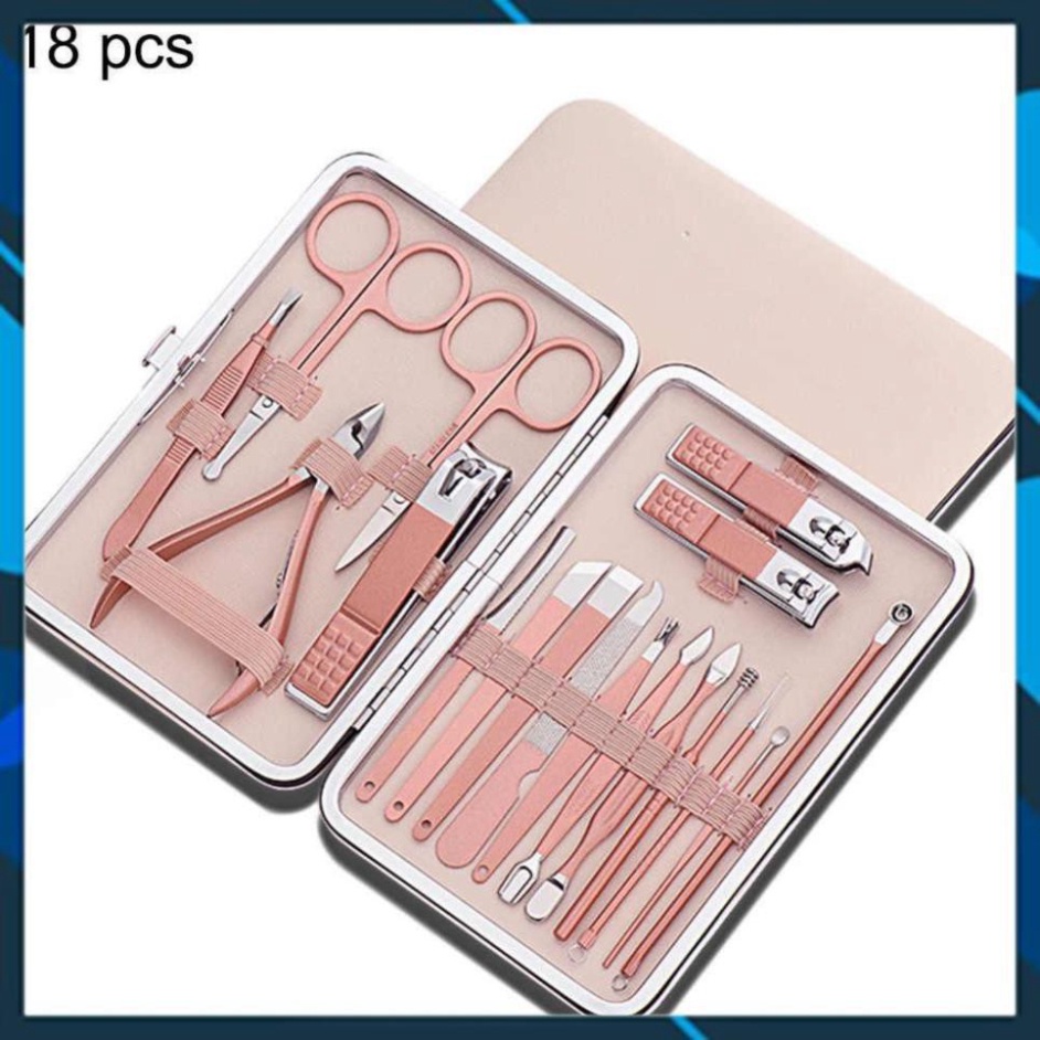 [Sẵn Hàng Giao Ngay] Bộ Cắt, Bấm Dũa Móng Tay 3DM 18 Chi Tiết Nail Care Cao Cấp Tiện Dụng -  Da màu hồng siêu xinh Alber