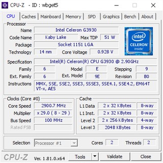 CPU Intel Celeron G3900 2.8Ghz