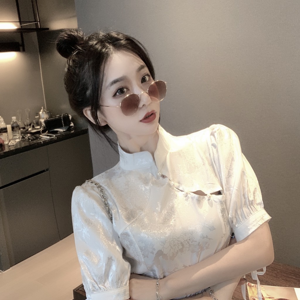 Đầm dáng ôm tay ngắn mini cổ tàu sườn xám Emilyshop