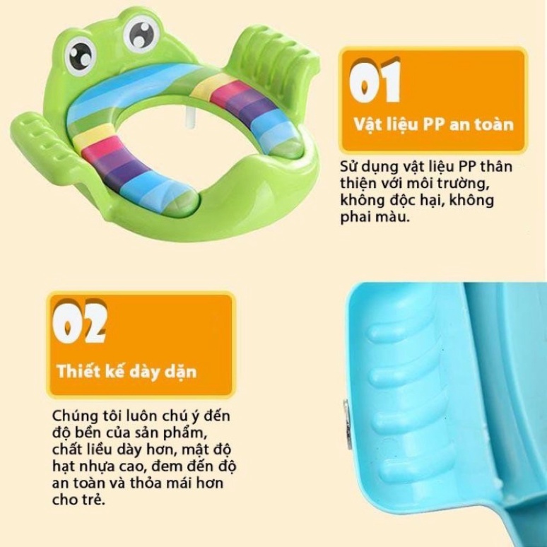 Bệ Lót Thu Nhỏ Bồn Cầu Có Tay Vịn Đệm Lót Cho Bé An Toàn, Tháo Lắp Dễ Dàng Tiện Lợi