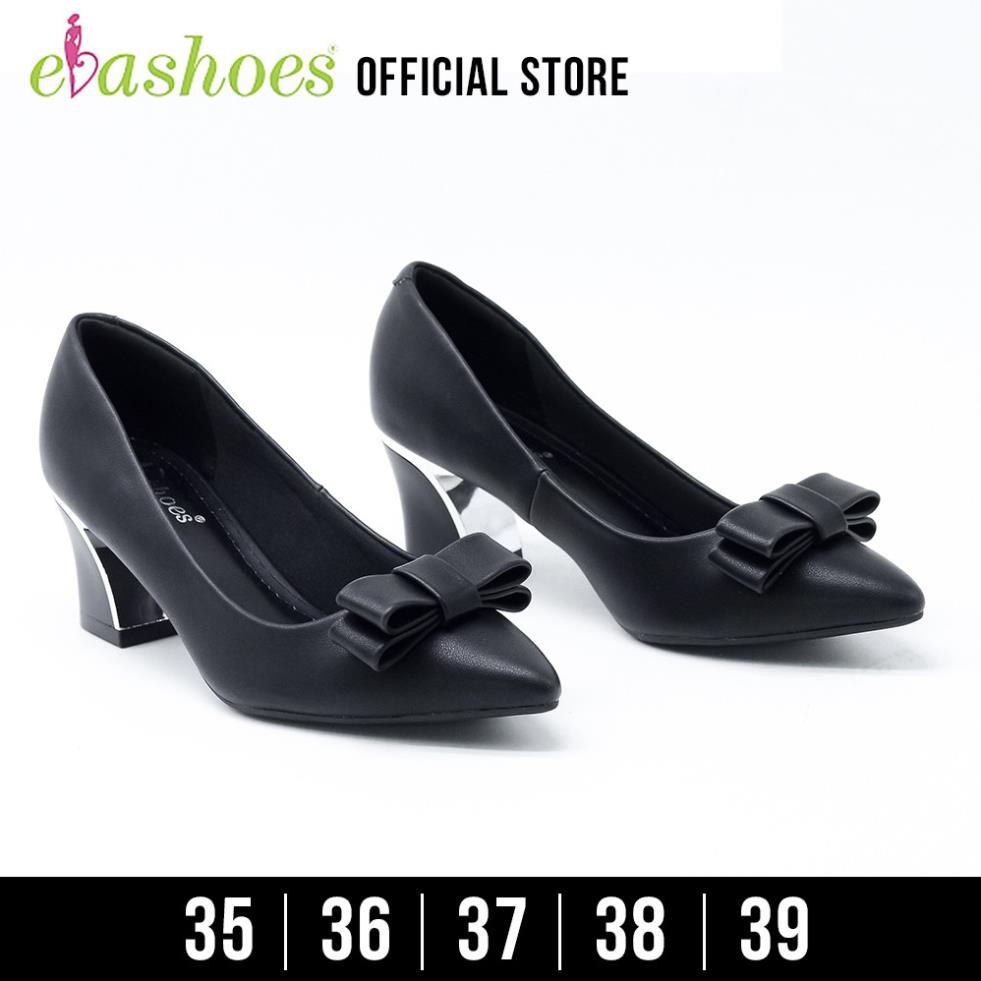 Giày Cao Gót Đế Vuông Mũi Nhọn Phối Nơ 5cm Evashoes - Eva927N(Màu Đen,Kem) ))88 '