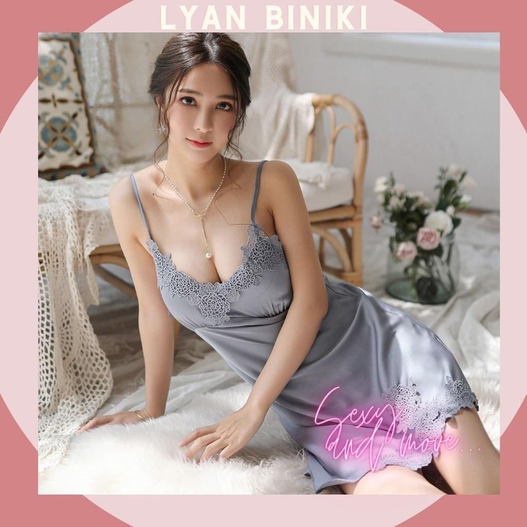 Đầm ngủ váy ngủ lụa 2 dây phối ren cao cấp sexy gợi cảm LYAN BIKINI - L001