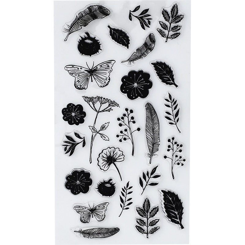 Con dấu in trong suốt thiết kế hoa lá trang trí sổ tay DIY phong cách vintage