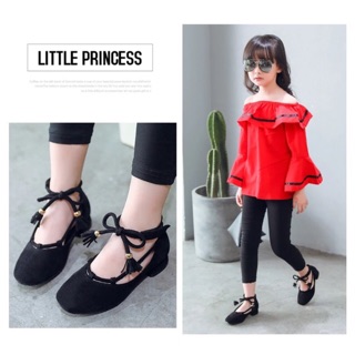 [Sale 100K] Giày bé gái cao gót dây nơ cổ chân màu đen