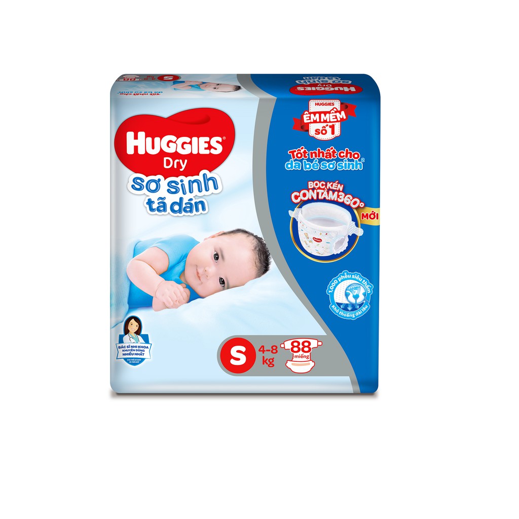 [Mã MKBHUGHOT giảm 12% đơn 400K] Tã Dán Sơ Sinh Huggies S88 Miếng/Gói