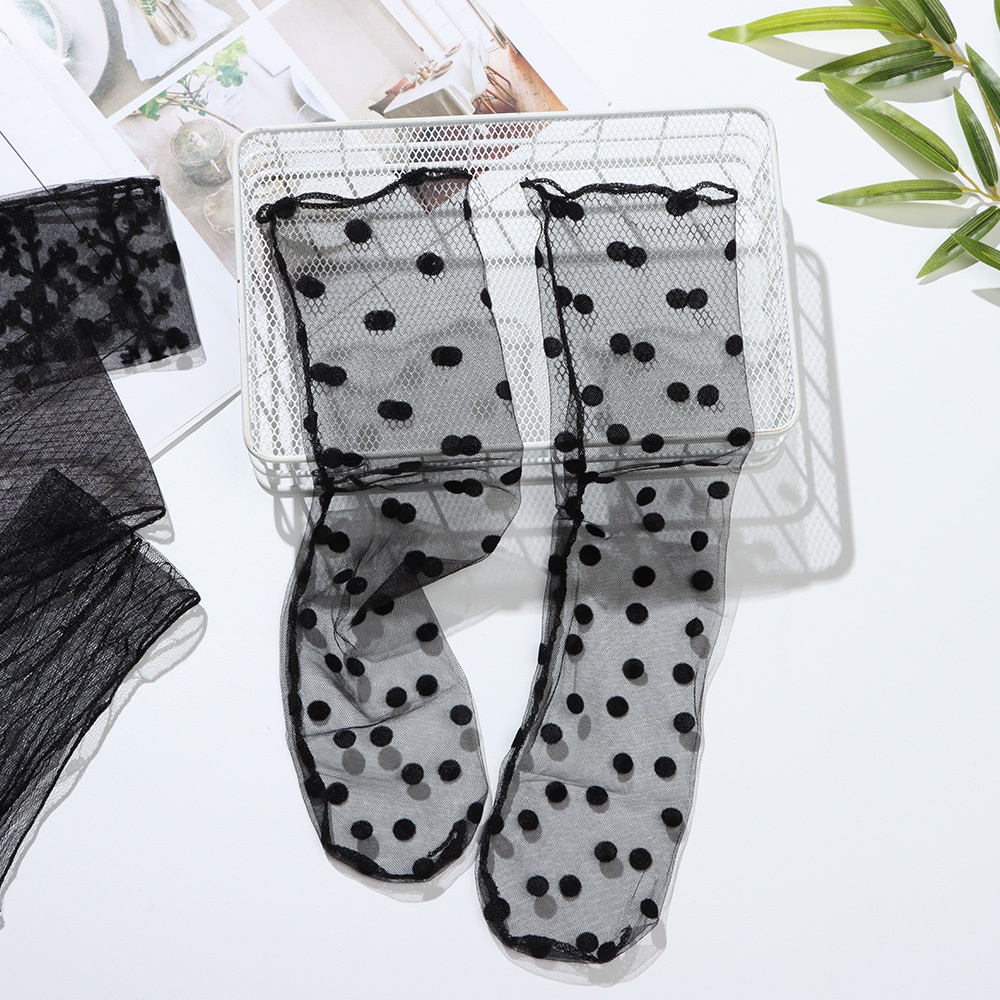 Vớ cổ trung bằng lụa siêu mỏng trong suốt phối ren hoa thoáng khí thời trang xuân hè cho nữ | BigBuy360 - bigbuy360.vn