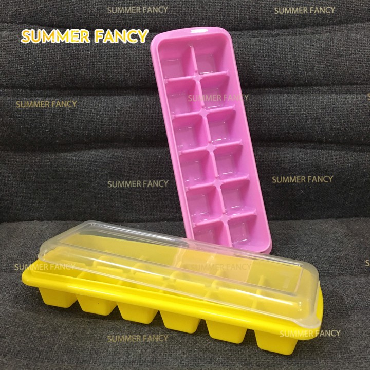 Khay đá có nắp , khuôn thạch rau câu có nắp 12 viên , khay ăn dặm cho bé - Ice cube tray HNT