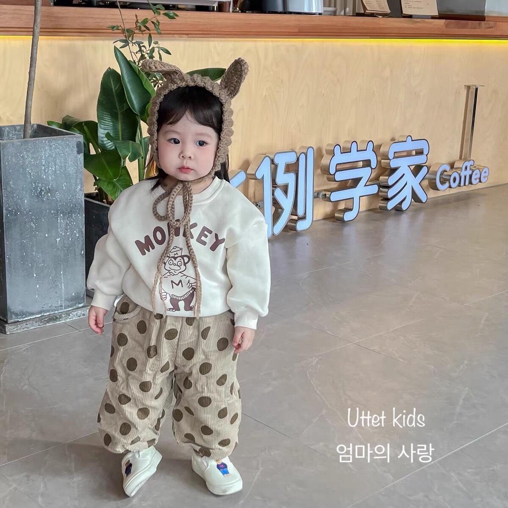 ÁO SWEATER LÓT LÔNG MONKEY PHONG CÁCH HÀN QUỐC CHO BÉ GÁI VÀ BÉ TRAI FORM CHUẨN
