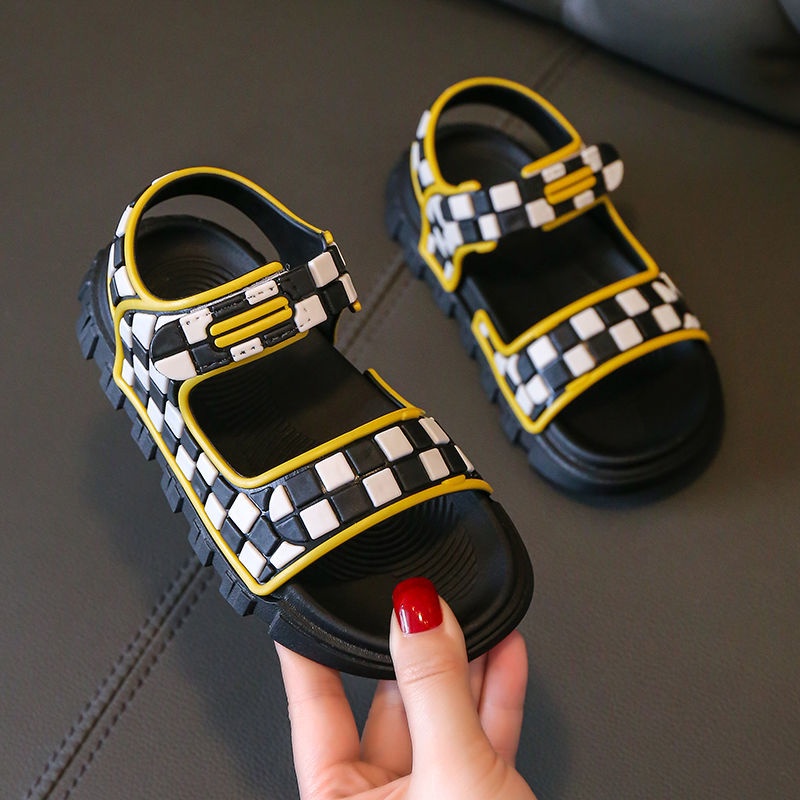 Xăng đan Hở Ngón Đế Bằng Chống Thấm Nước Họa Tiết Sọc Caro Cho Bé