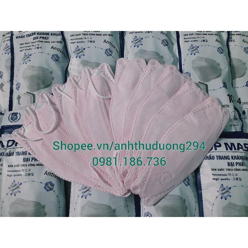 4 gói (40 chiếc) khẩu trang 4D KF94 màu hồng, 4 lớp dày dặn, kháng khuẩn, chống bụi mịn, Facemask 4D không lem son