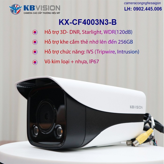 Camera IP 4.0 Megapixel KBVISION KX-CF4003N3-B Hàng chính hãng bảo hành 2 năm có màu ban đêm