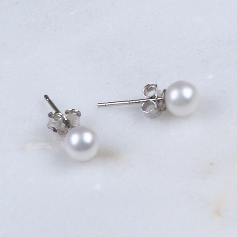 1 Cặp Bông Tai Bạc S925 Đính Ngọc Trai Nước Ngọt Kích Thước 5mm 7mm