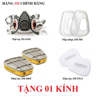 (CHÍNH HÃNG) 100% .Bộ Mặt Nạ Phòng Độc 3M 6200 +Phin Lọc 3M 6003 -Phun Thuốc Sâu, Phun Sơn ,Chống Chất Độc Hại