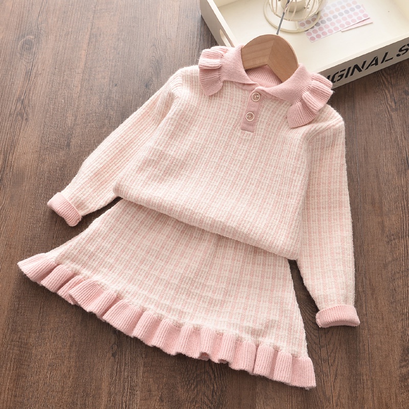 Set Đồ 2 Món BEAR LEADER Gồm Áo Sweater Phối Bèo Và Chân Váy Thời Trang Thu Đông 2020 Mới Cho Bé Gái