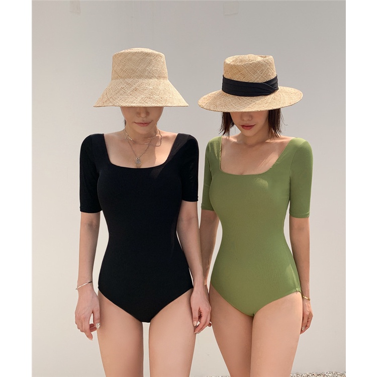 Bikini liền thân, có bigsize Đồ bơi nữ liền thân tay ngắn khoét lưng DÂY NGANG hàng Quảng Châu cao cấp