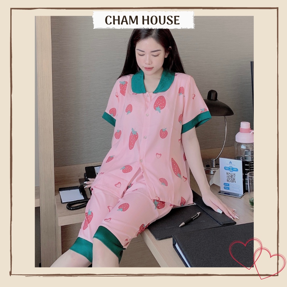 Đồ bộ pijama lụa quần lửng họa tiết dễ thương xinh xắn