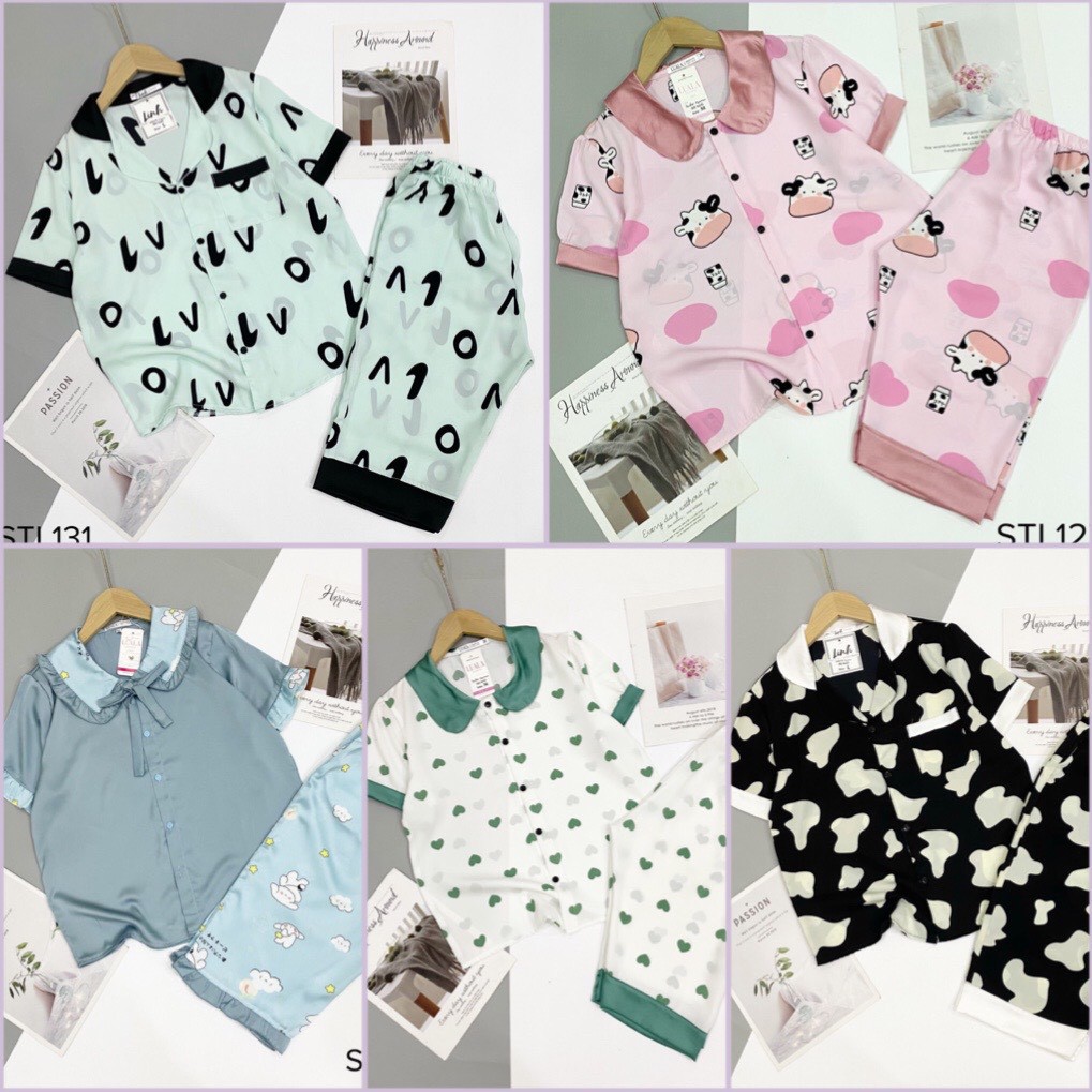 Bán Sỉ Lẻ SLL Bộ Pijama Lụa Satin Phối Hàn - Bộ Mặc Nhà Cộc Lửng Mềm Mát Thoải Mái