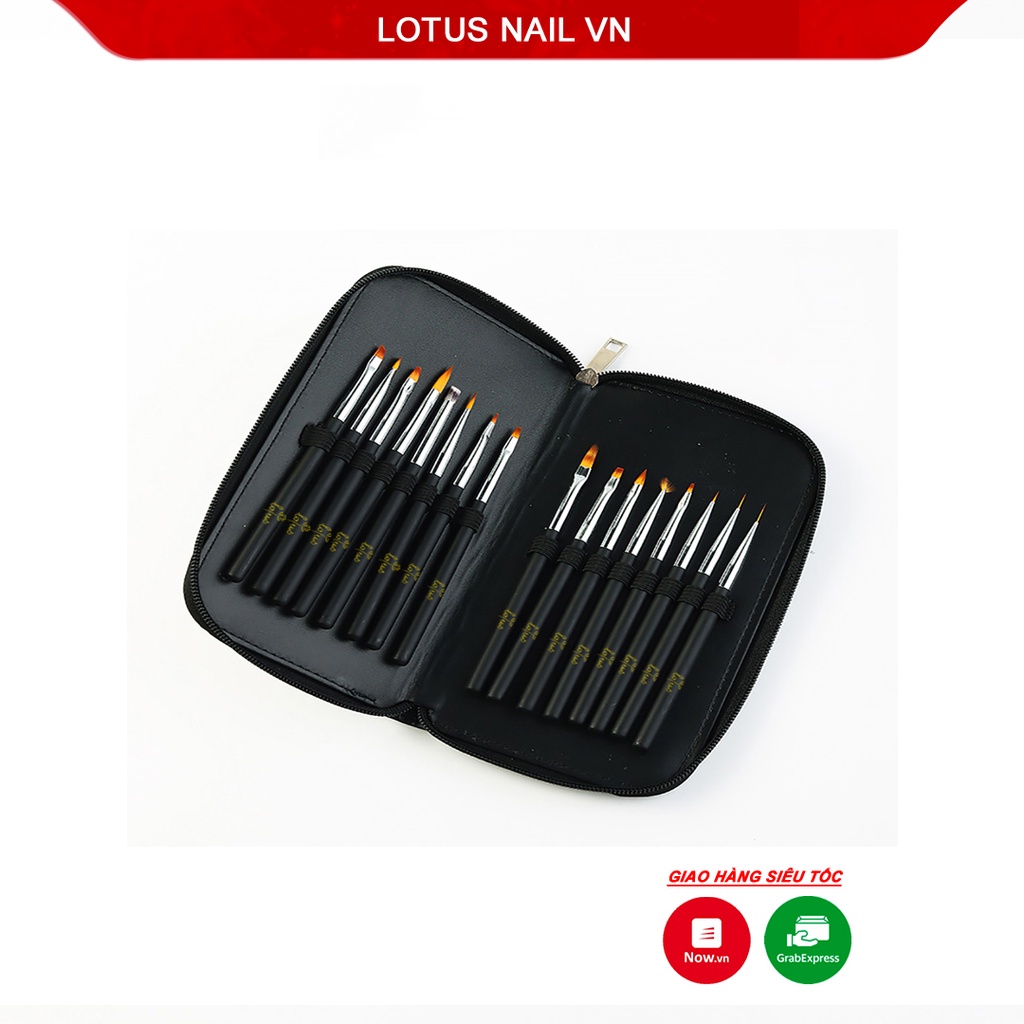 Bộ cọ nail vẽ móng Lotus 16 cây cao cấp đủ loại, bao da xịn