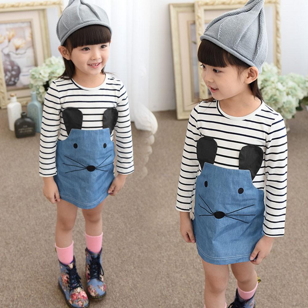 Đầm bé gái sọc ngang in hình động vật