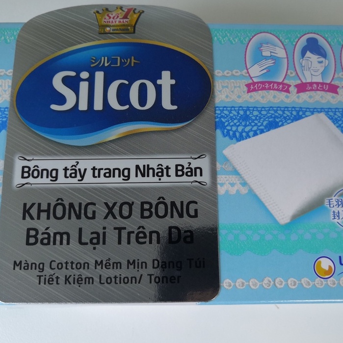 Bông tẩy trang UNICHARM Silcot cotton pad (82 miếng/1 hộp - xanh dương) [hàng có sẵn]