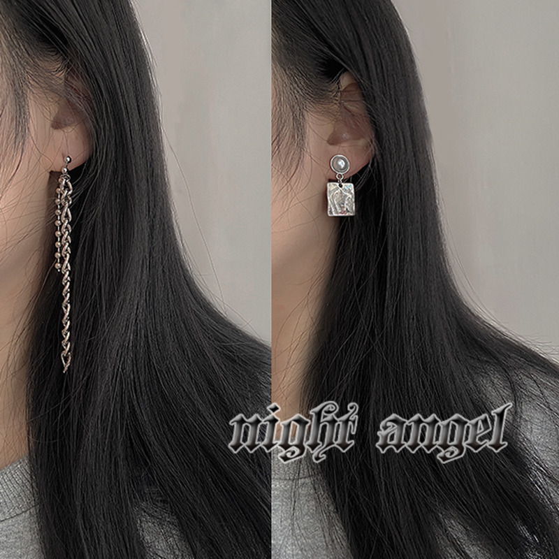 Bông tai bạc s925 tua rua dài ba chiều thiết kế bất đối xứng đơn giản họa tiết trừu tượng 22767