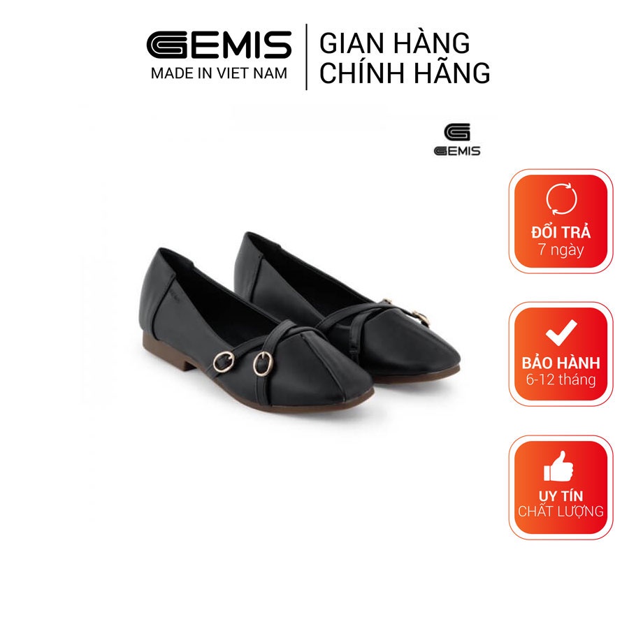 Giày đế bệt mũi vuông khóa chéo – GM00105 Kem/Đen