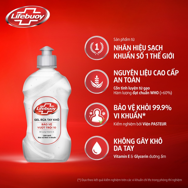 Gel rửa tay khô sạch siêu nhanh Lifebuoy Bảo Vệ Vượt Trội 10 (nắp bạc 235ml)