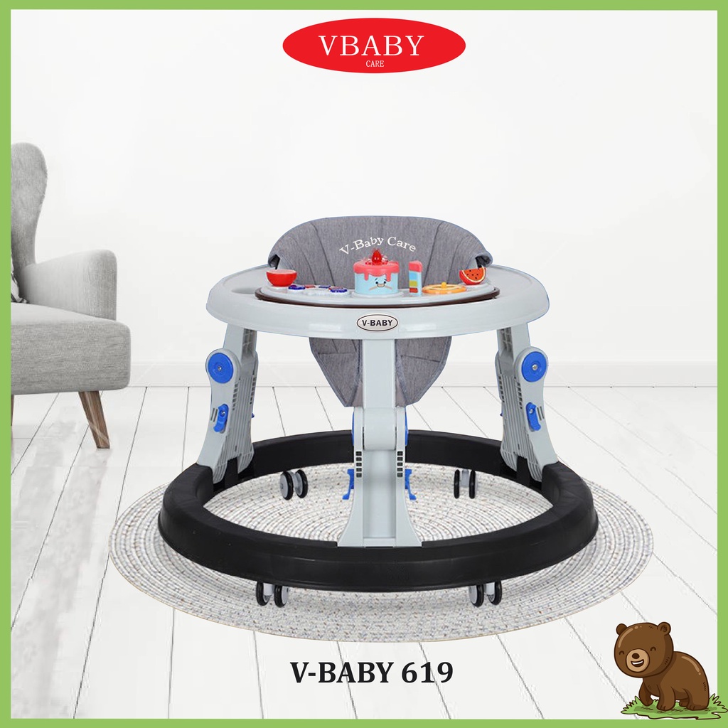 Xe Tròn Tập Đi Cho Bé V-Baby 619 Có Bàn Ăn Dặm Mẫu Mới 2023