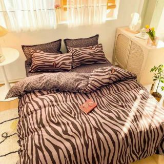 Cotton poly bộ chăn ga gối da báo xám