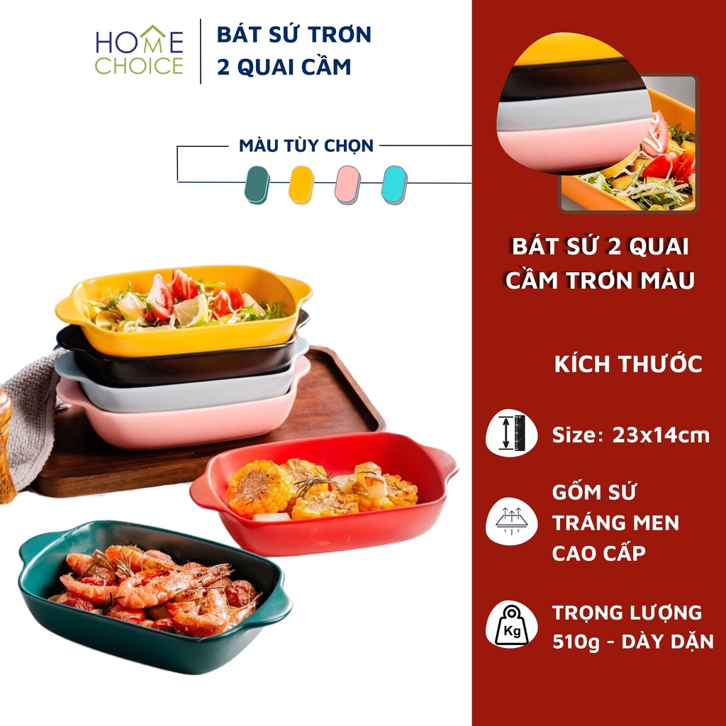 Bát Sứ Có Quai, Bát Sứ Tay Cầm Trơn Màu 2 Quai, Chịu Nhiệt Tốt Dùng Cho Cả Lò Vi Sóng, Lò Nướng - Home Choice