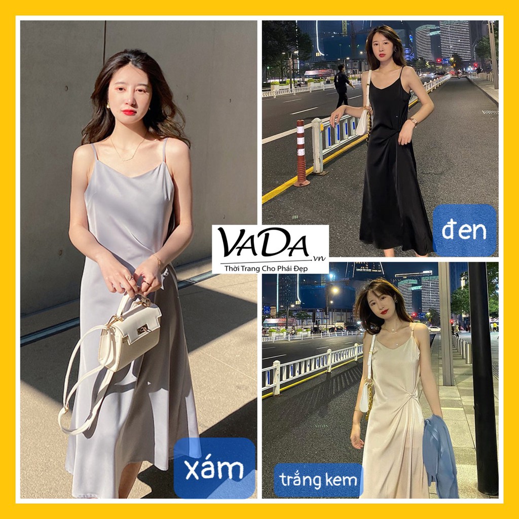 Đầm suông 2 dây nhíu eo  đi tiệc , dạo phố, đi biển KÈM HÌNH THẬT mới nhất 2021 -Thời trang VADA Đ190